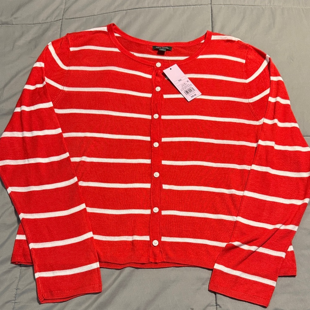 Red and White Striped lightweight Cardigan